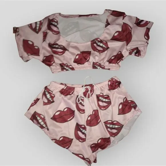 Pink Sexy Lip Print Pajamas - Picture 4 of 6